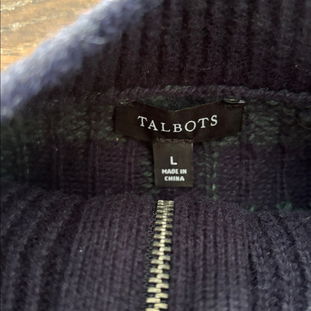Talbots half zip plaid merino wool sweater - Picture 4 of 10